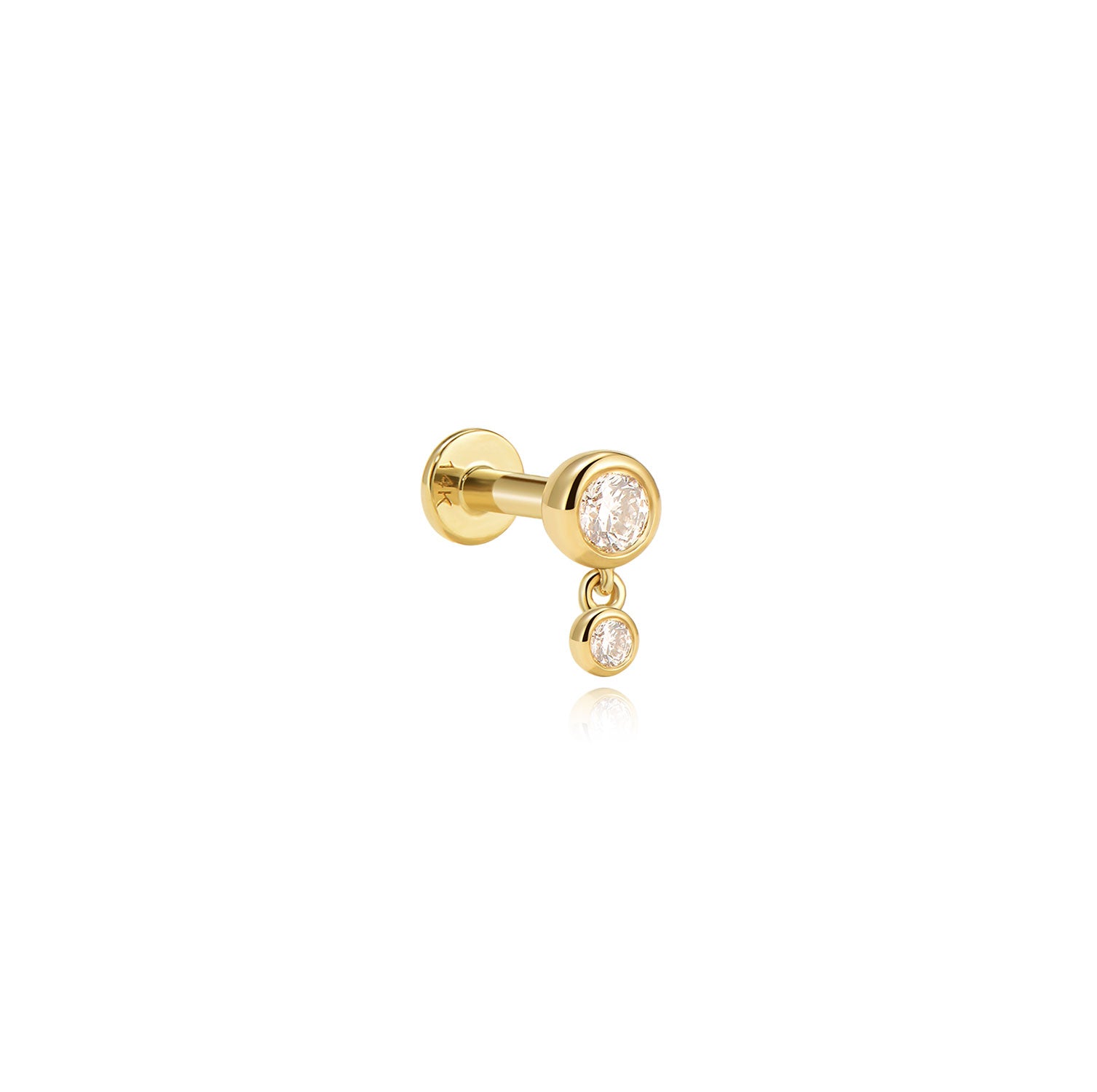 Bari bezel drop 14k gold labret earring