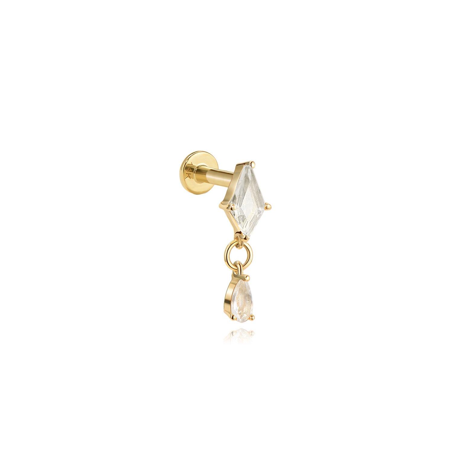 Lima drop crystal 14k gold labret earring