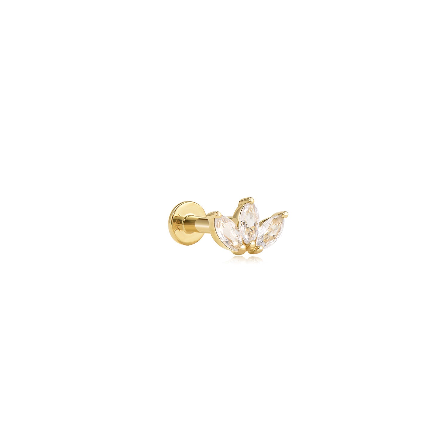 Vigo three leaf flower 14k gold labret earring