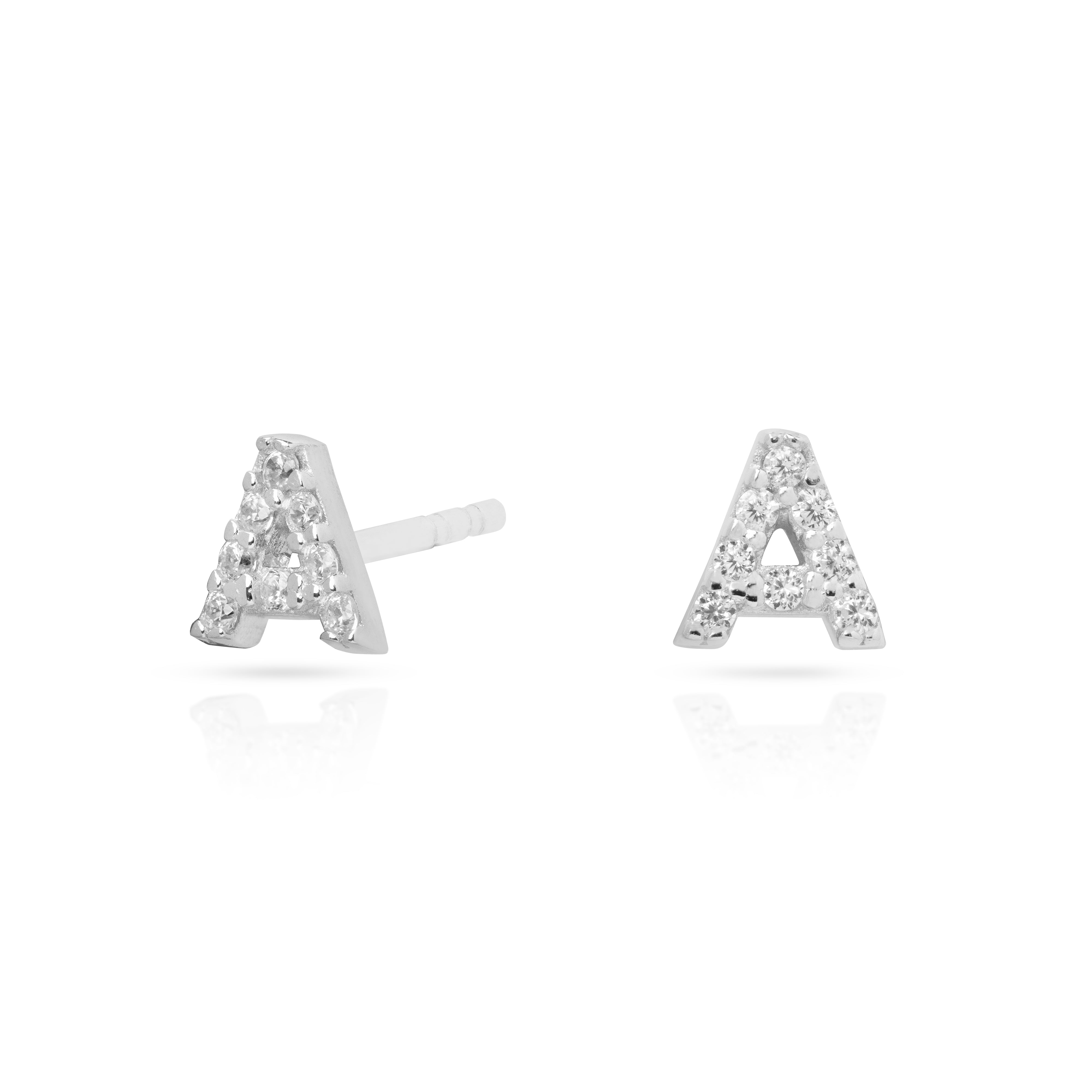 Initial silver crystal studs