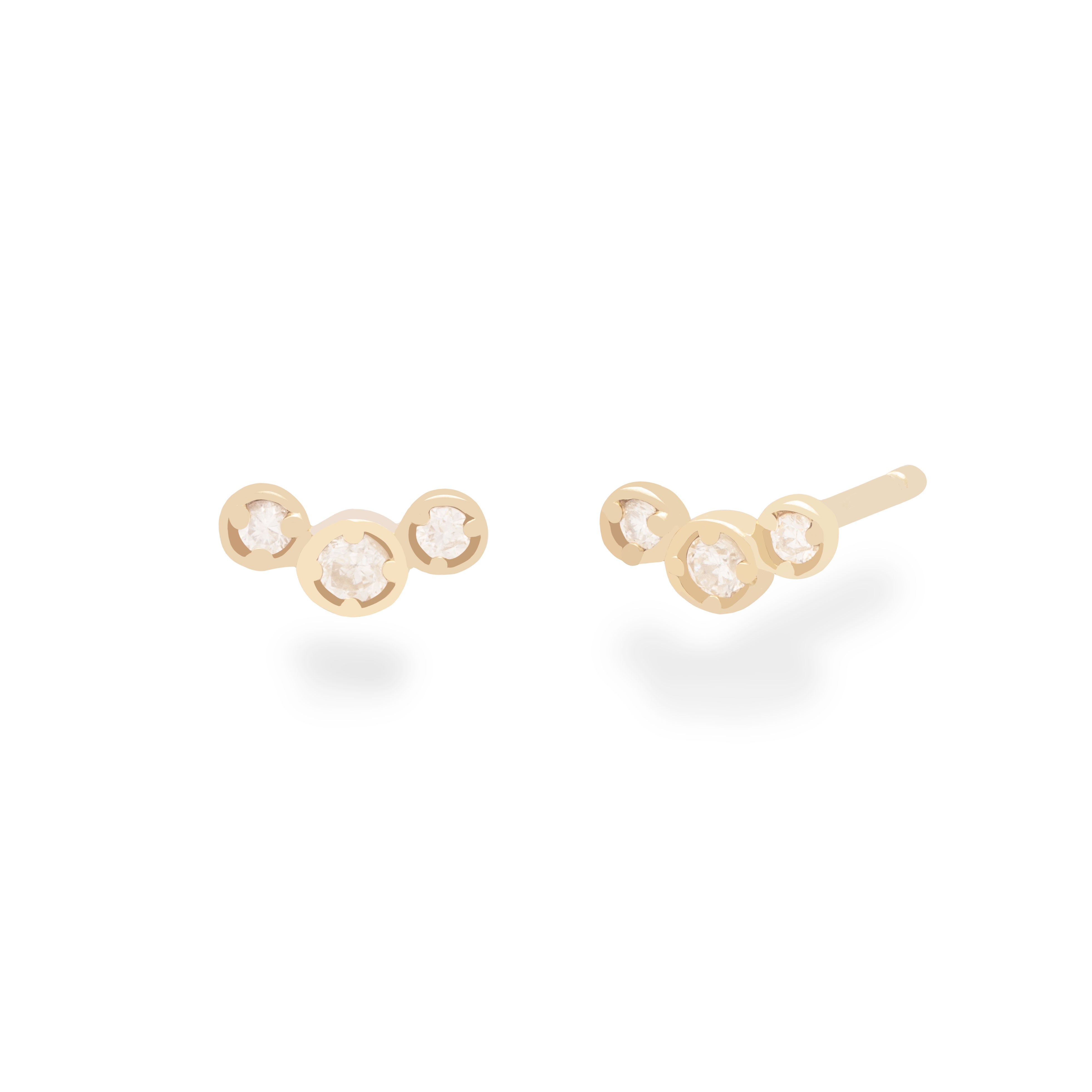 Bezel mini trio stud earrings 14k gold