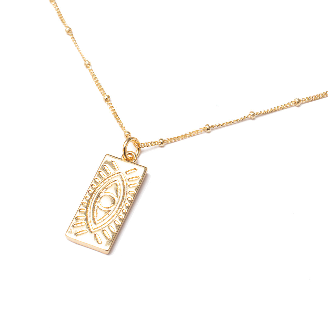 Enora evil eye gold rectangle pendant