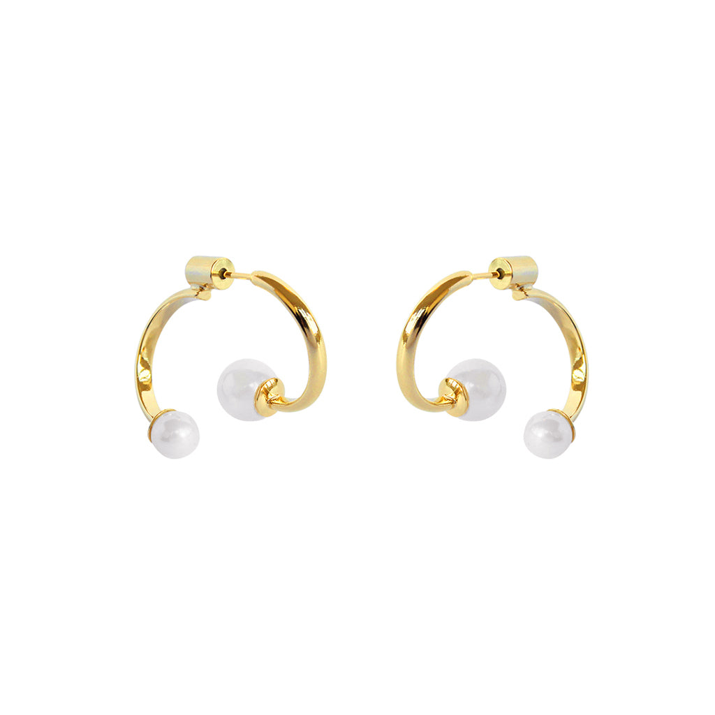 Hadleigh double loop pearl gold earrings