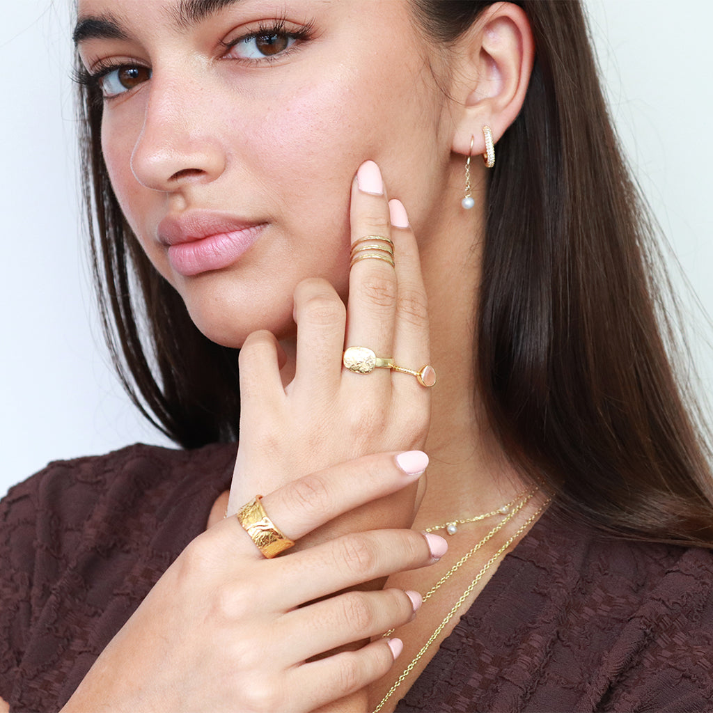 Laletta tear drop semi precious gold ring