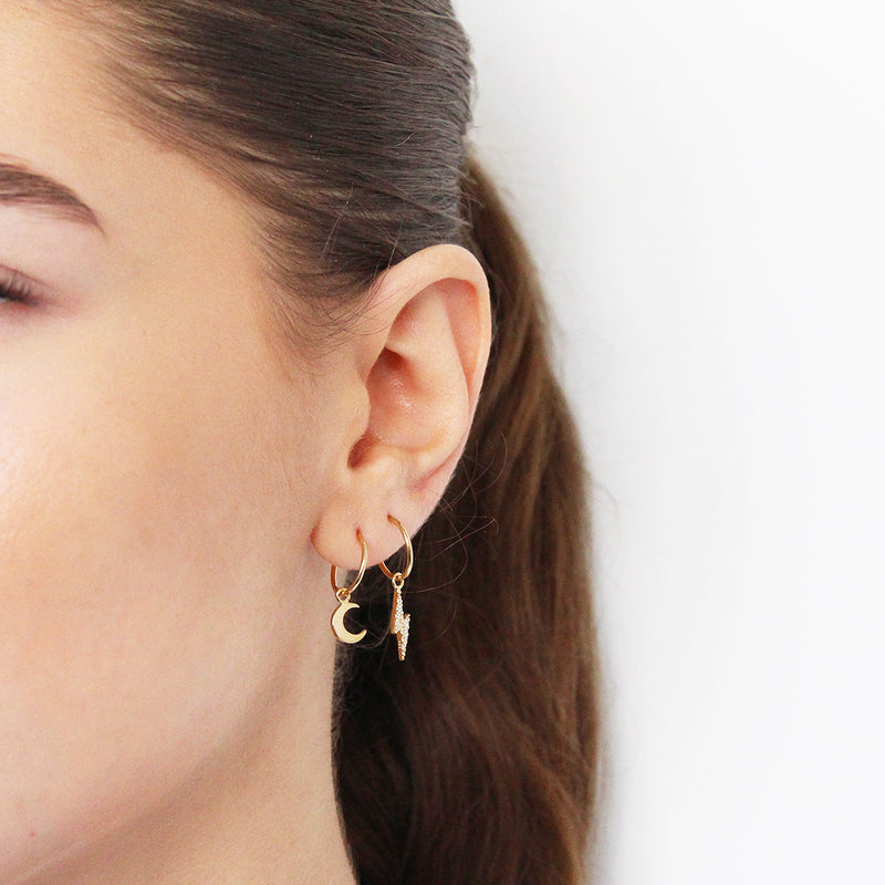 Lightning bolt 1 micron gold hoop drop earrings