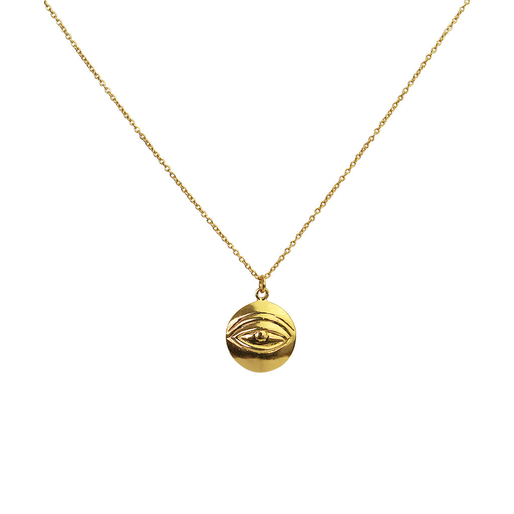 Evil eye gold disc pendant