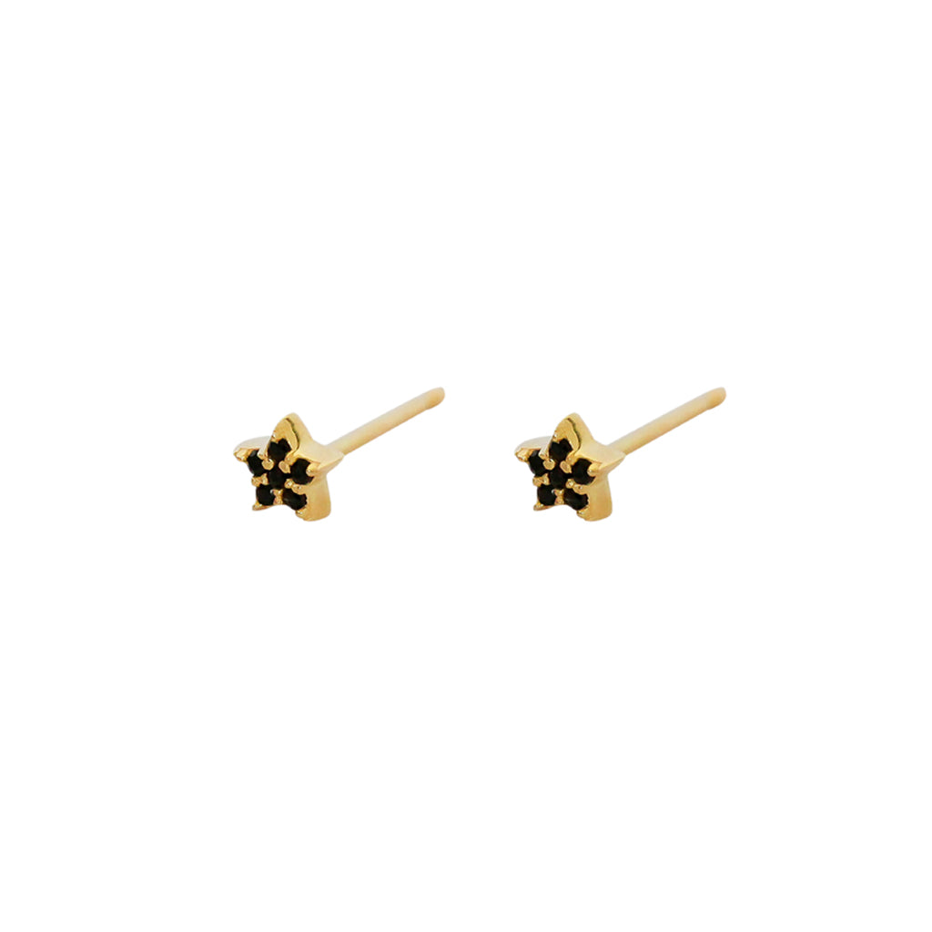 Star mini crystal black gold studs