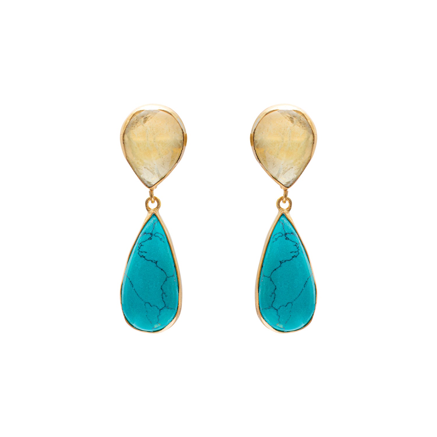 Lachie semi precious gold tear drop earrings