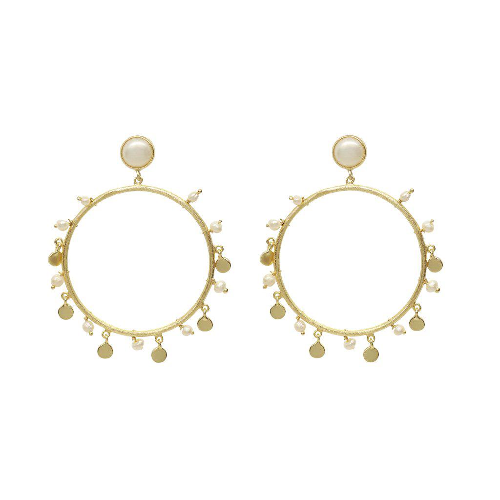 Irma 2 micron gold freshwater pearl round drop earrings