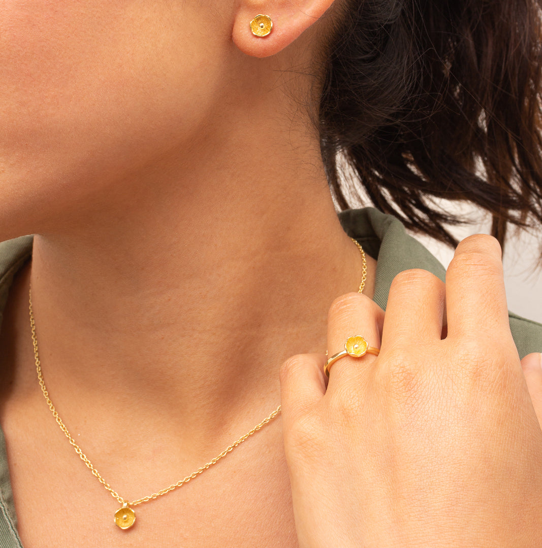 Aroura flower gold vermeil studs