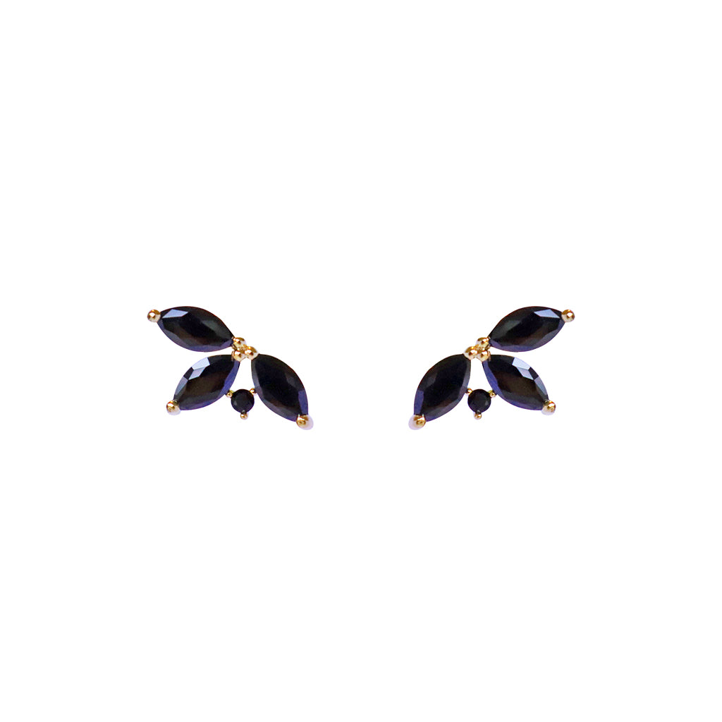 Nesti leaf rhodium crystal leaf black stud