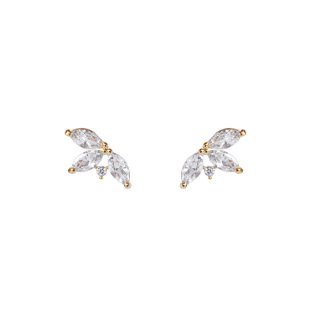 Nesti leaf rhodium crystal leaf gold stud