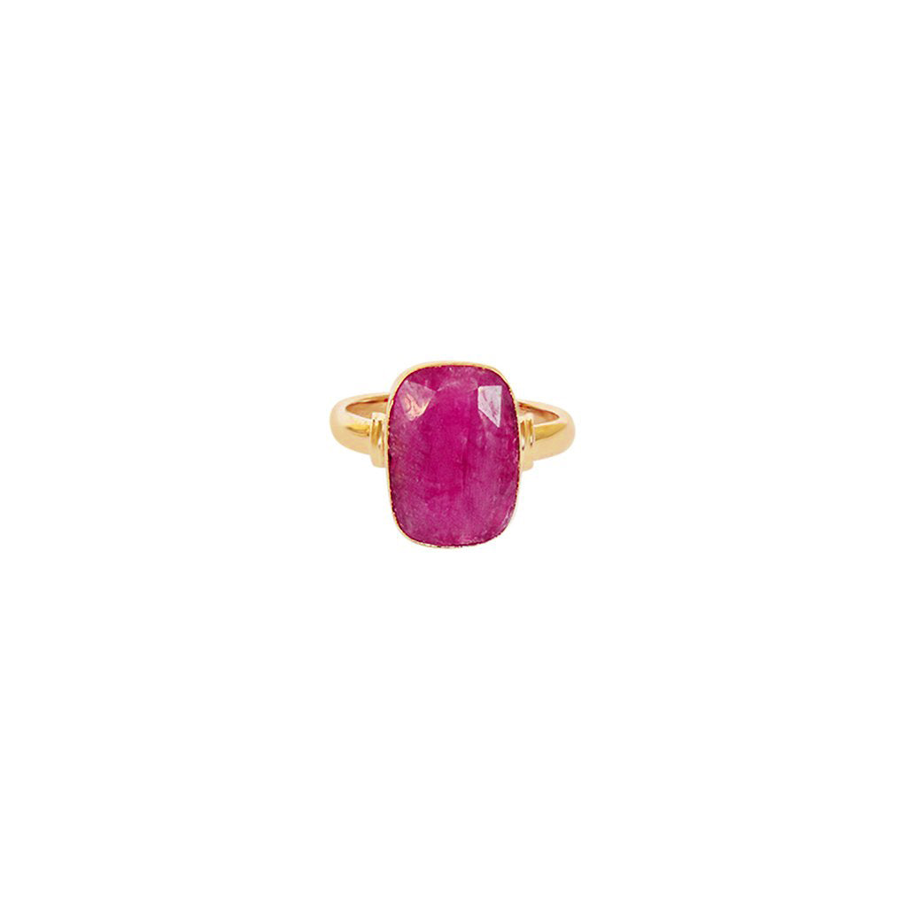 Taziz rough ruby rectangle gold filled semi-precious ring