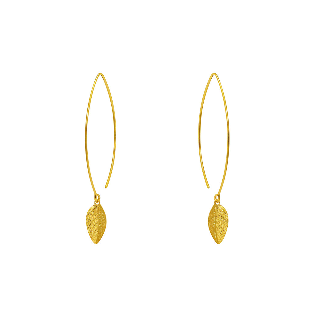 Leaf gold filled long hook earrings