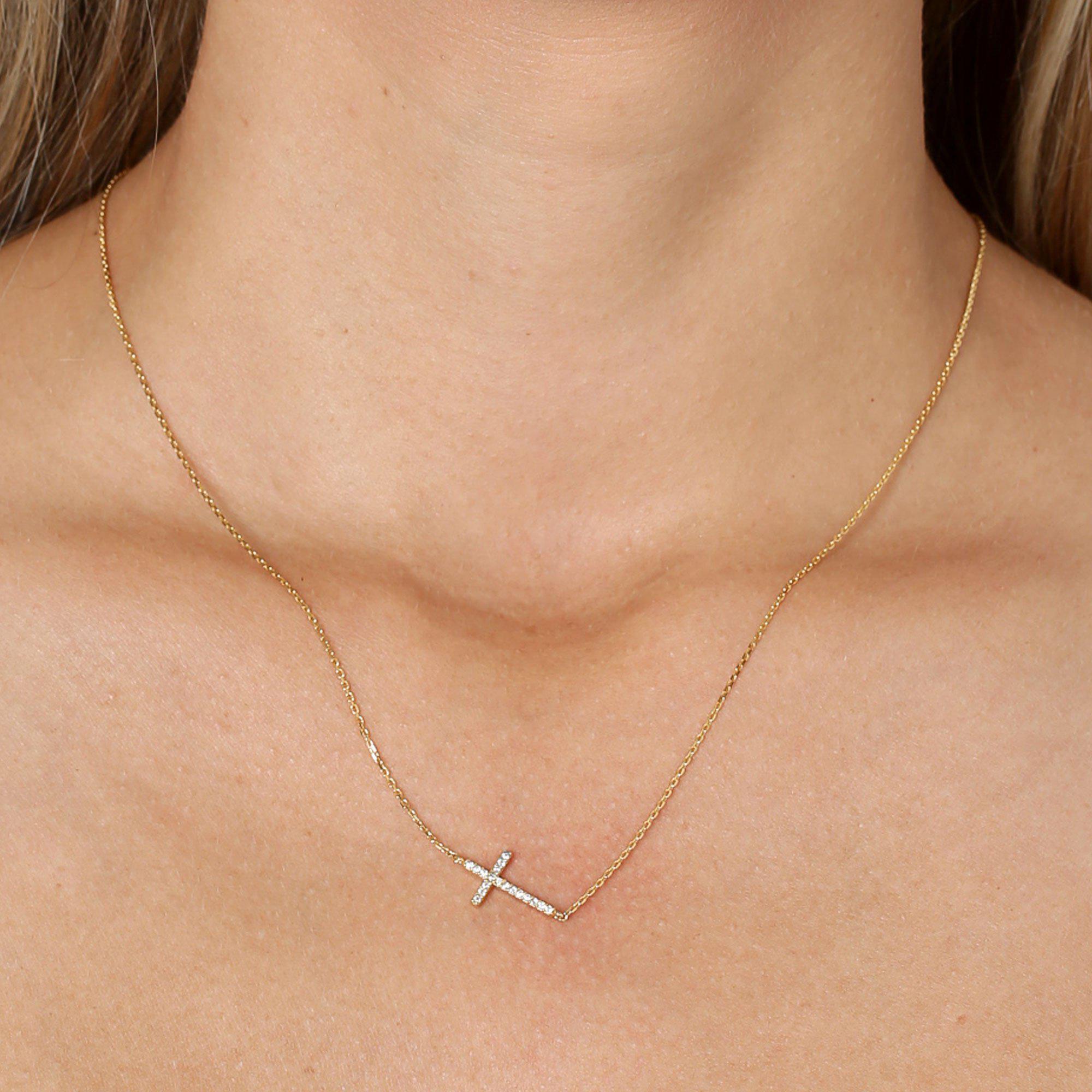 CROSS CRYSTAL GOLD NECKLACE-Necklaces-MEZI