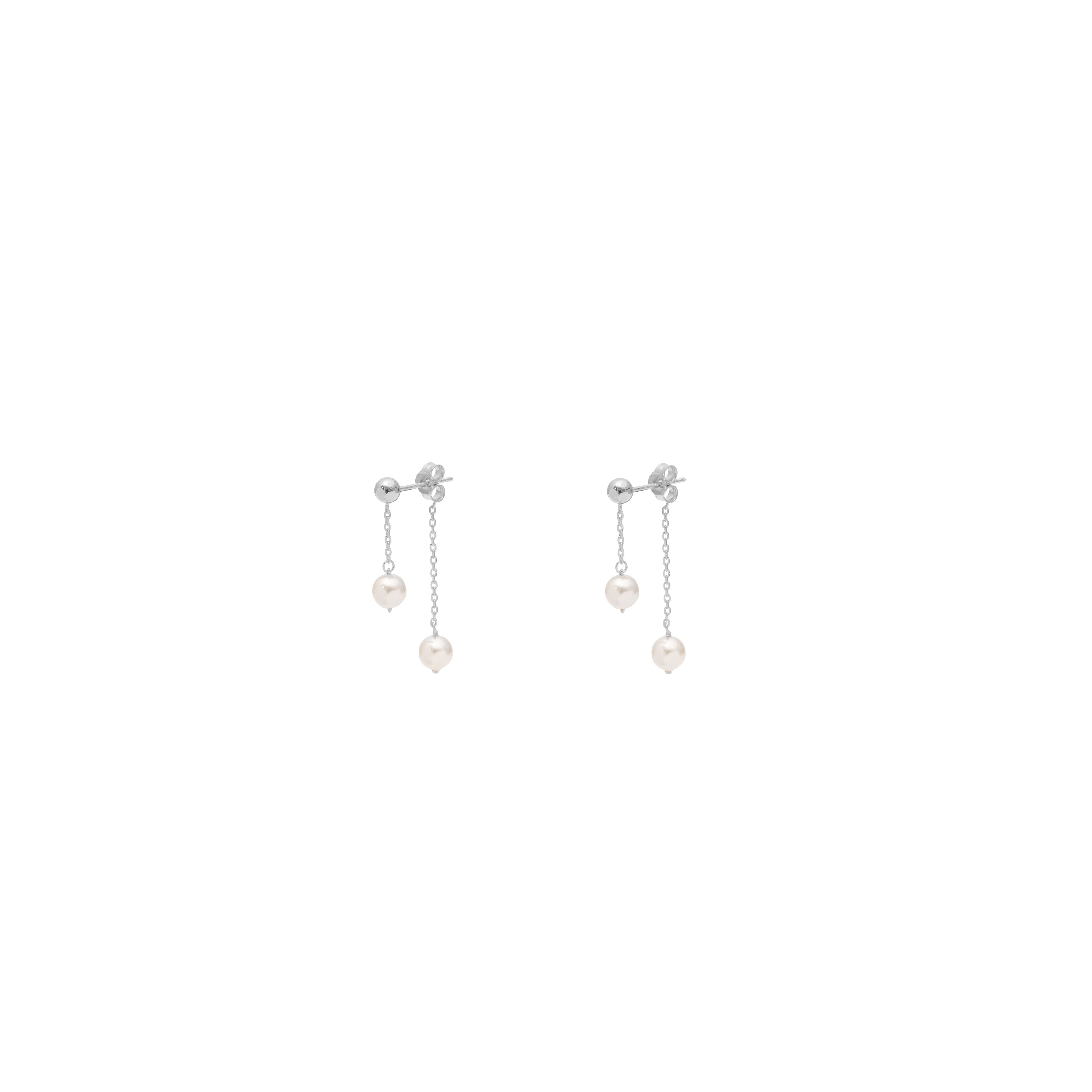 Exa pearl double chain earrings