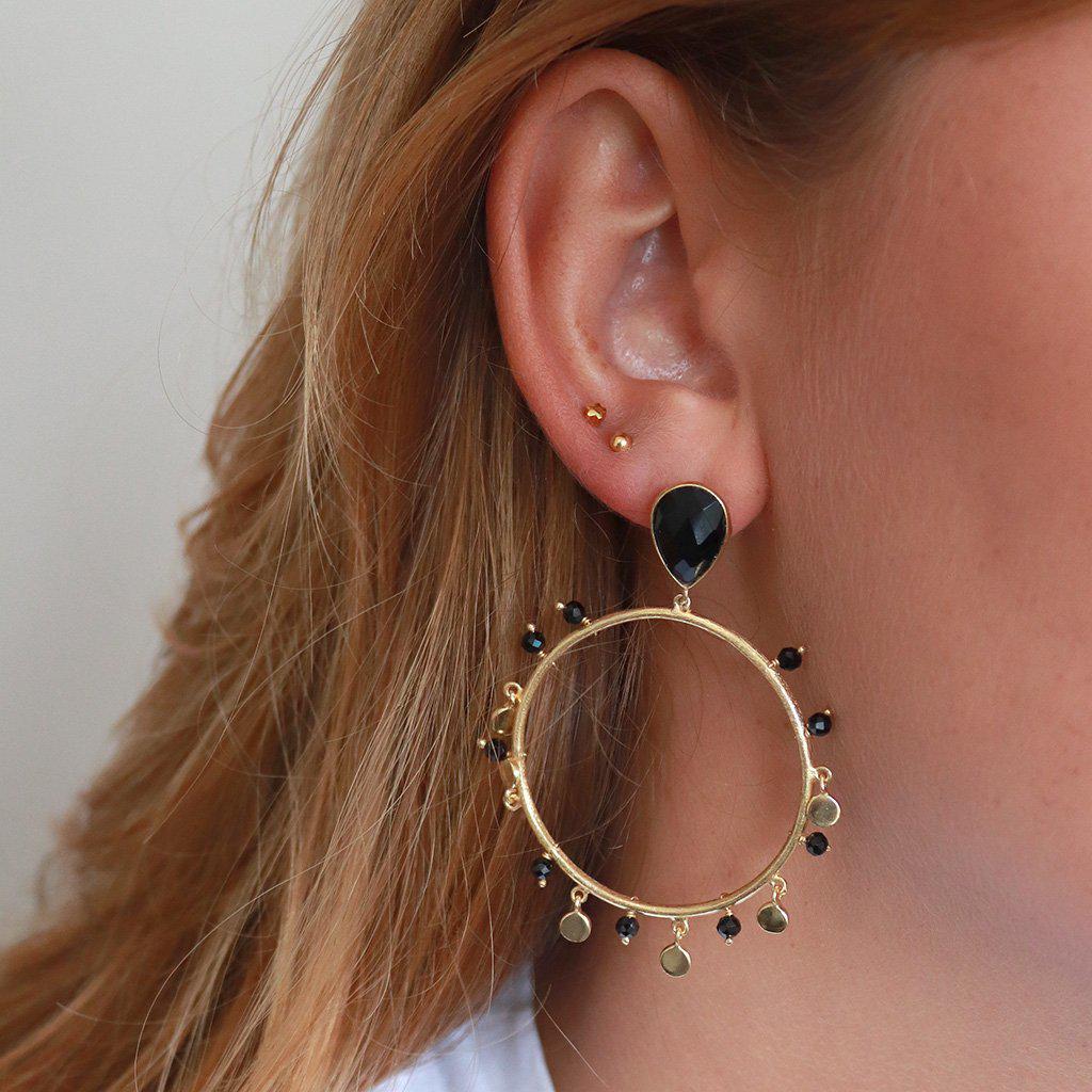 Irma 2 micron gold onyx round drop earrings