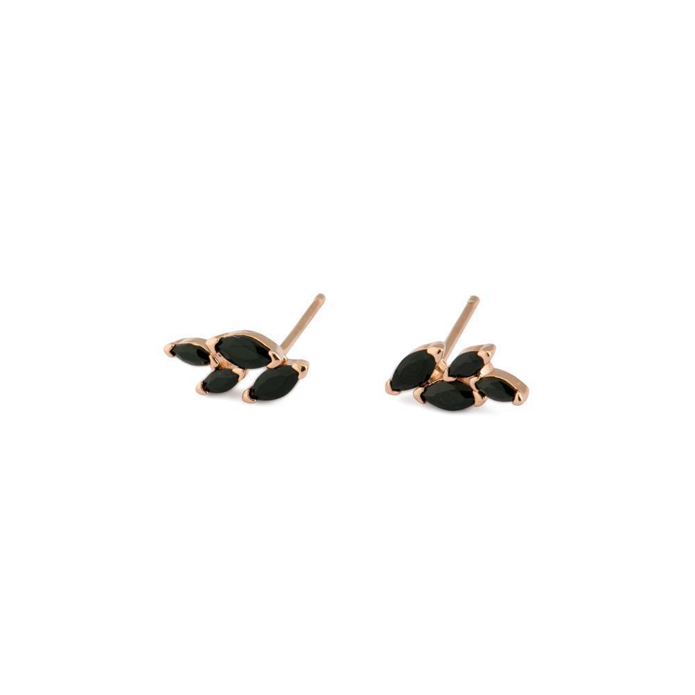 Leaf black crystal stud earrings