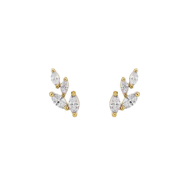 Leaf gold crystal stud earrings