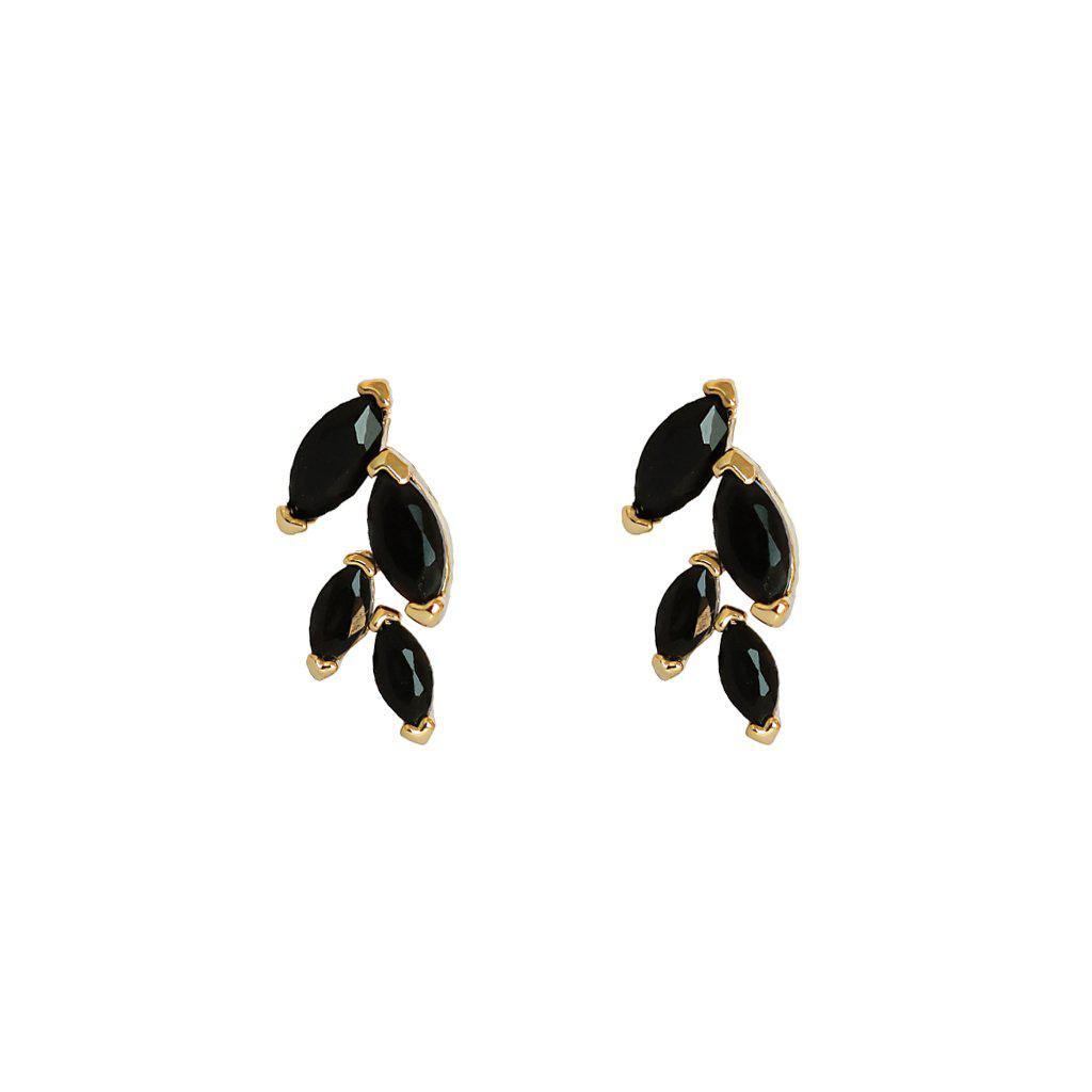 Leaf black crystal stud earrings