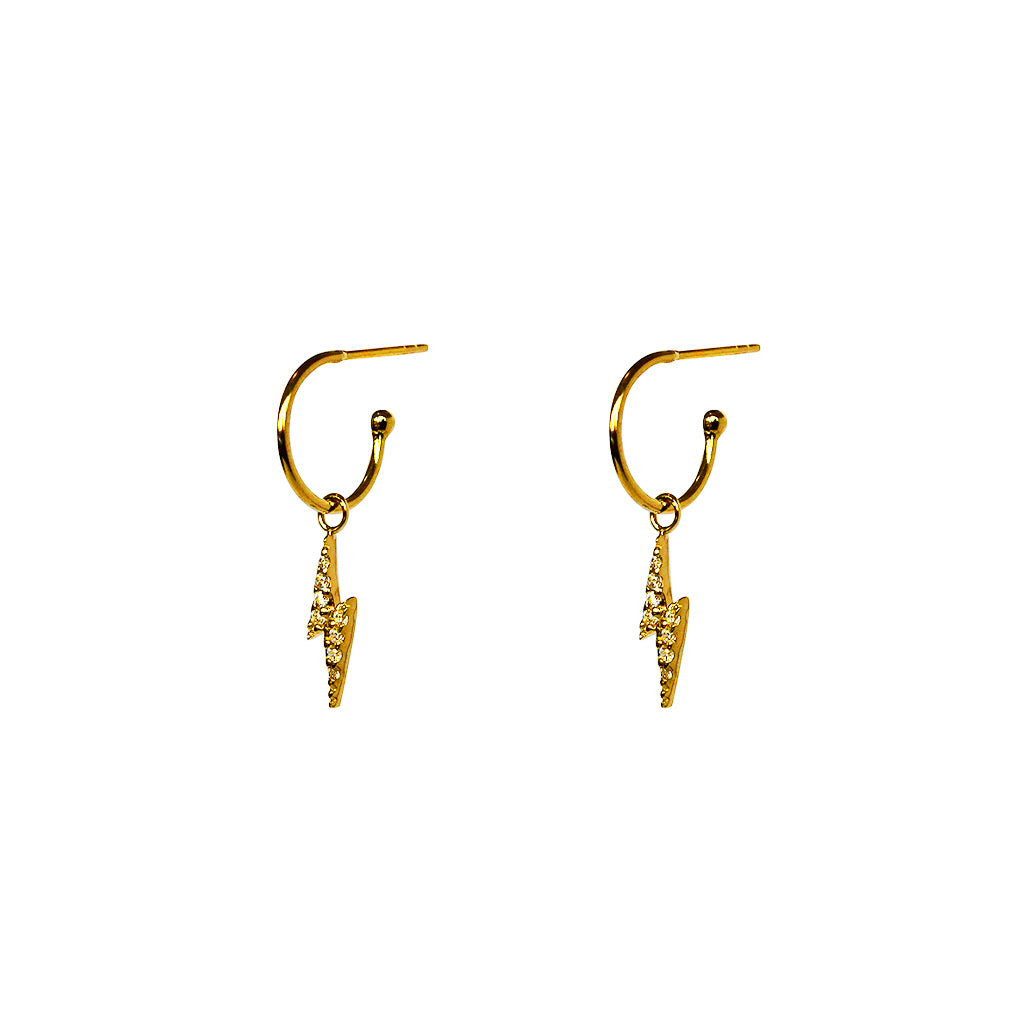 Lightning bolt 1 micron gold hoop drop earrings