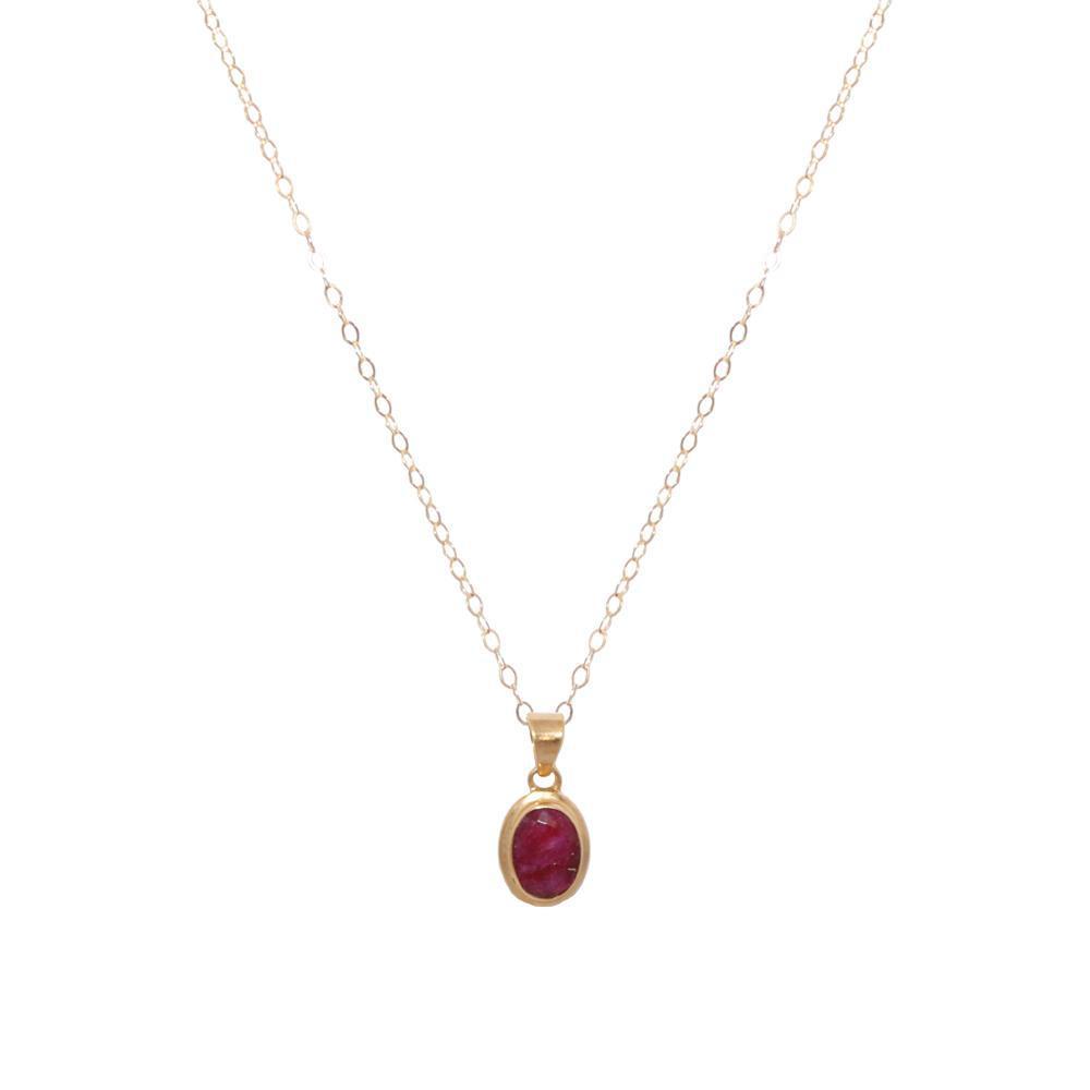 ROUGH RUBY GOLD FILLED OVAL PENDANT-Necklaces-MEZI